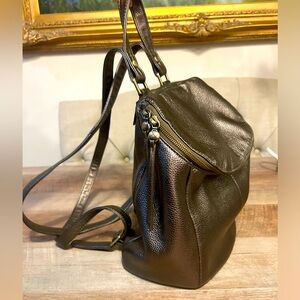 HOBO River Backpack in Pewter pebbled metallic leather